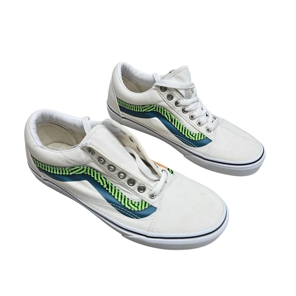 Vans NWOT Sneakers Low Top Casual Skate Shoes Sneakers White Blue Green M9 W10.5